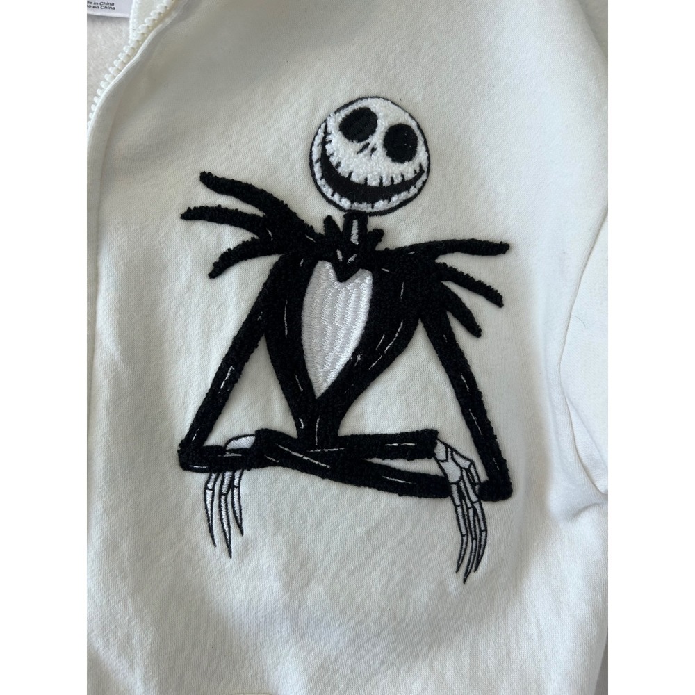 Nightmare Before Christmas Patch Jack Skellington Ivory Hoodie SZ S - Picture 2 of 9